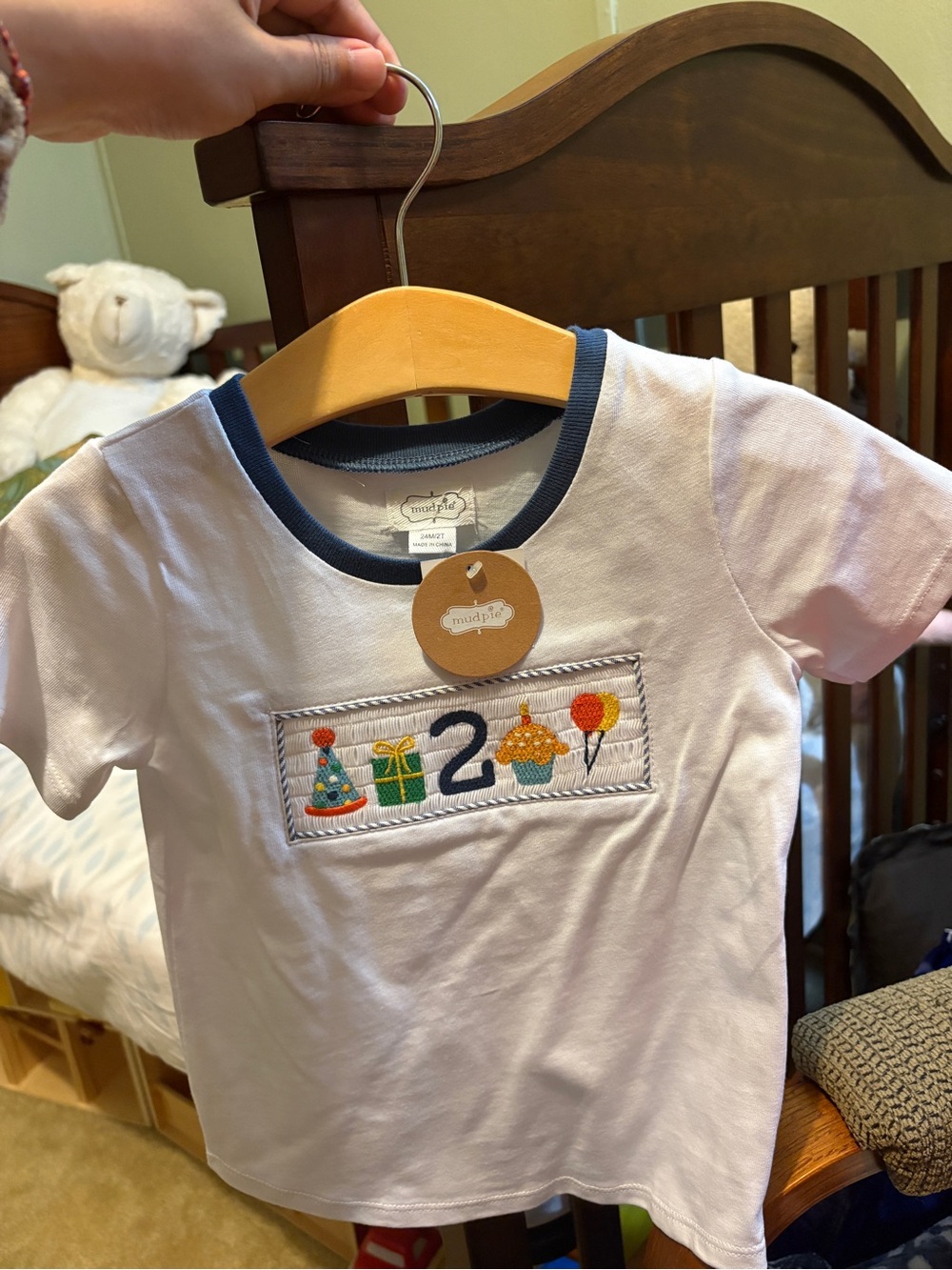 Mud Pie White & Navy Short Sleeve Tee with Birthday '2' Applique